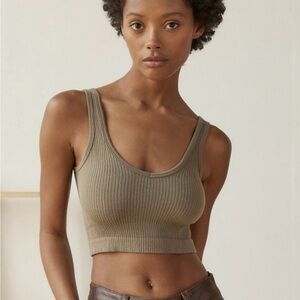 Out From Under Drew Seamless Ribbed
Cropped Tank Top In Olive Green